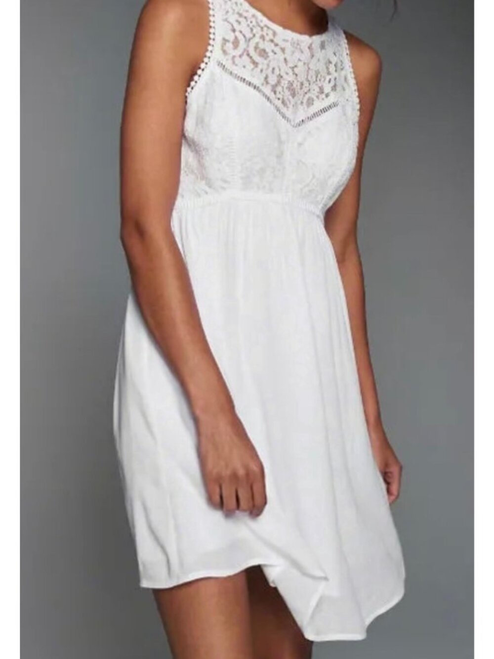 Abercrombie & Fitch White Lace Mini Dress Cutout Keyhole Back Crochet Trim Sleev
